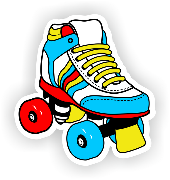 pop art blue white red and yellow retro style roller skate vinyl sticker