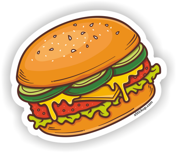 vinyl sticker cartoon illustration hamburger with gherkins cheese lettuce and tomato 