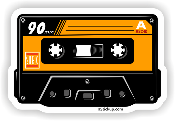 retro illustration of cassette tape black tape with orange label 