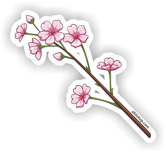 Illustration of cherry blossom branch with flowers