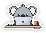 vinyl sticker cartoon illustration koala bear using laptop