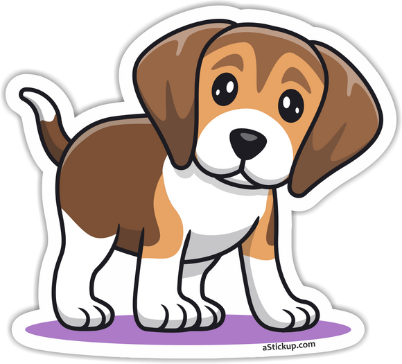 Cartoon illustration of brown and white Beagle Puppy vinyl sticker